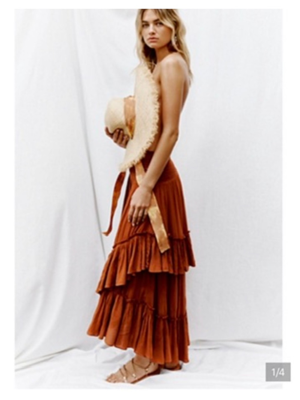 Free People Rust Tiered Ruffle Maxi Skirt